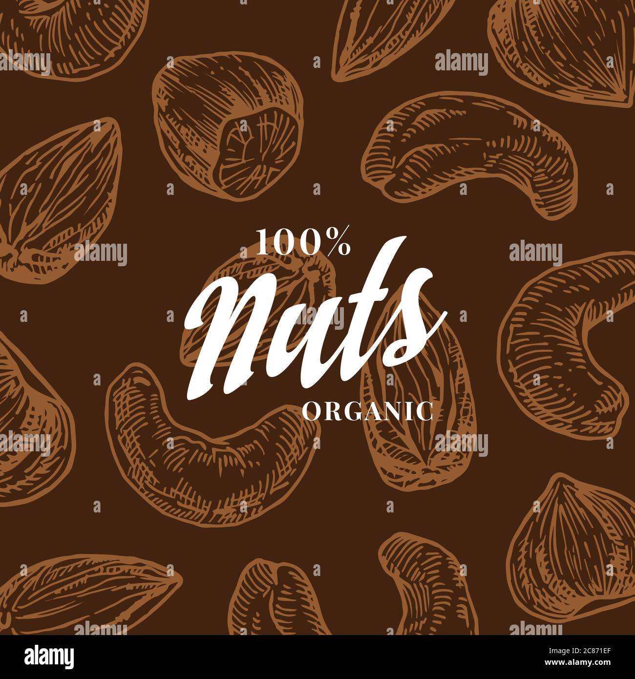 Hand Drawn Nuts Pattern Card. Abstract Vector Cashew, Hazelnut and ...
