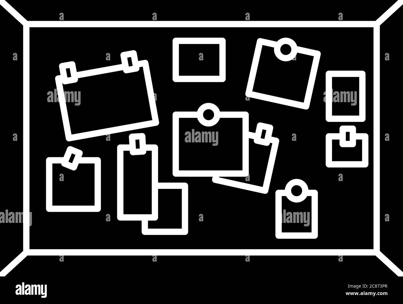 Bulletin board black glyph icon. Classroom corkboard. Notice board with