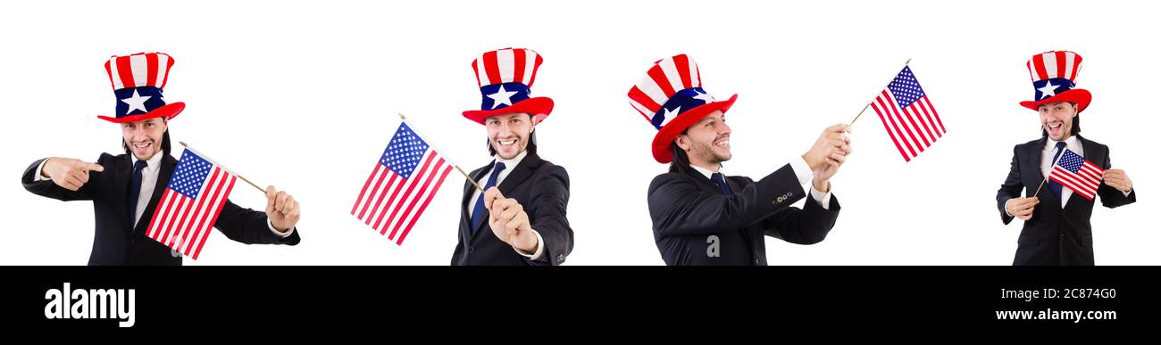 The man with american flag isolated on white Stock Photo - Alamy