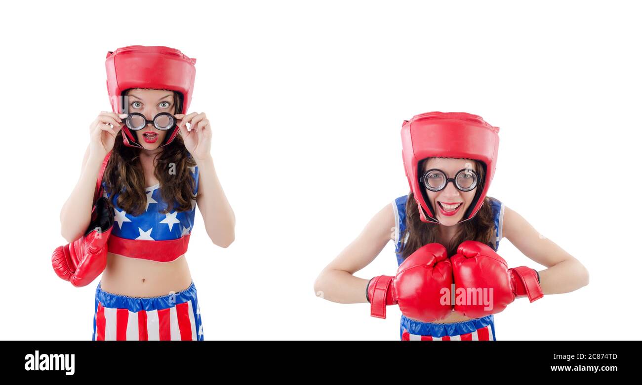 The funny female boxer isolated on white Stock Photo Alamy