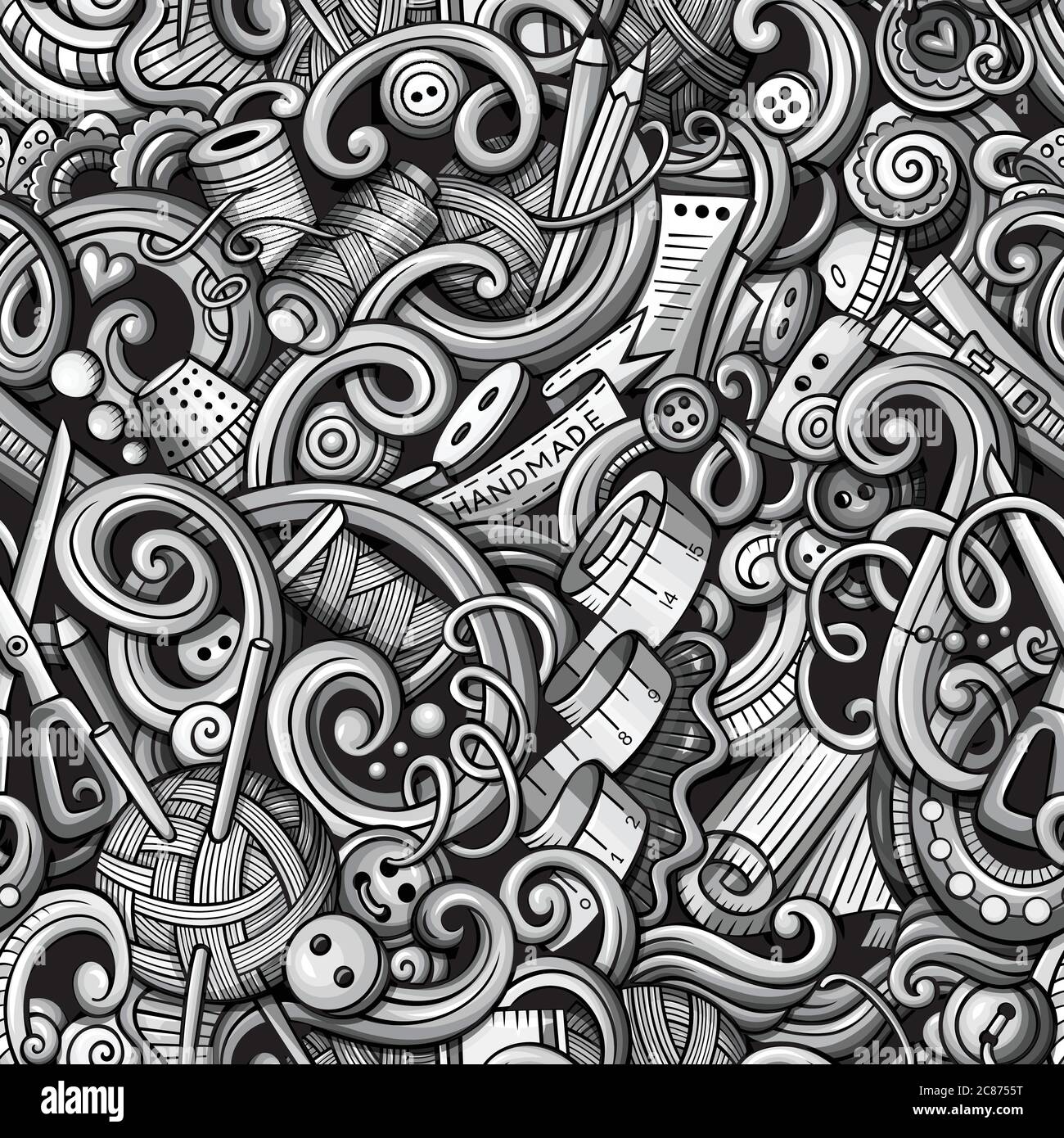 Cartoon cute doodles hand drawn Handmade seamless pattern Stock Vector ...