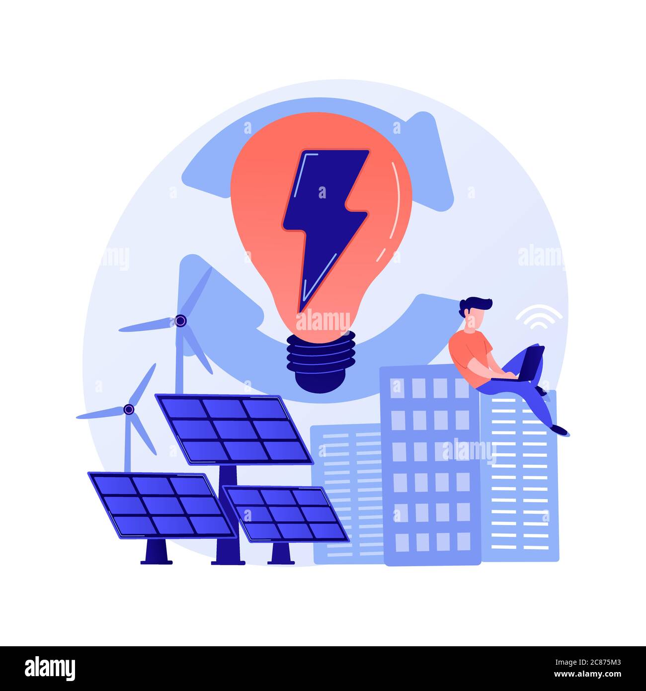 Electric charge, electricity generation, light production vector concept metaphor. Stock Vector