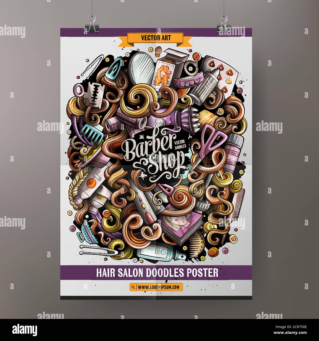 cartoon-hand-drawn-doodles-hairstyle-poster-design-stock-vector-image