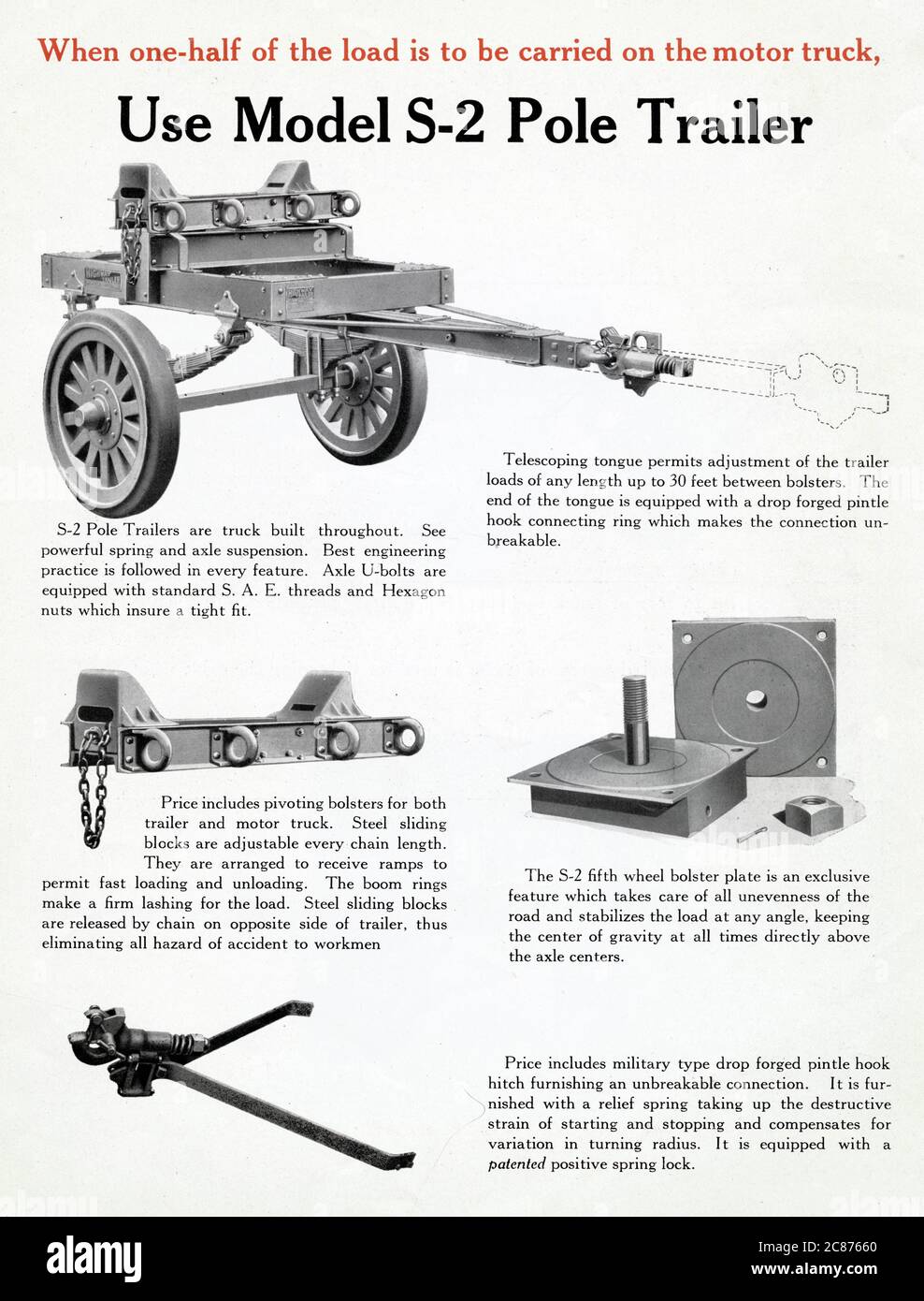 Model S-2 Pole Trailer and accessories -- when one half of the load is to  be carried on the motor truck. Date: early 1920s Stock Photo - Alamy