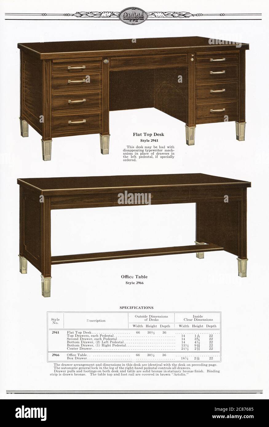 Art Metal Steel Office Equipment, Jamestown, New York, USA - Art Metal furniture for the Executive Office (Flat Top Desk and Office Table), seen here with Mahogany finish. Stock Photo