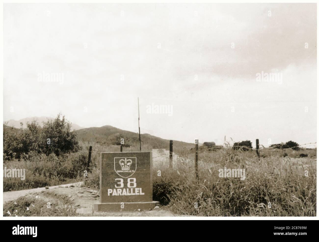 Korean War era - Commonwealth Sign - The 38th parallel north, which formed the border between North and South Korea prior to the Korean War. Stock Photo