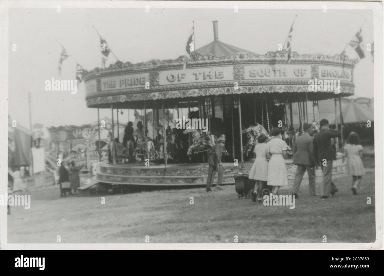 Vintage Fairground Carousel (Showing Fred Ward's Gallopers at Hastings Fair), Hastings, Sussex, England. Stock Photo