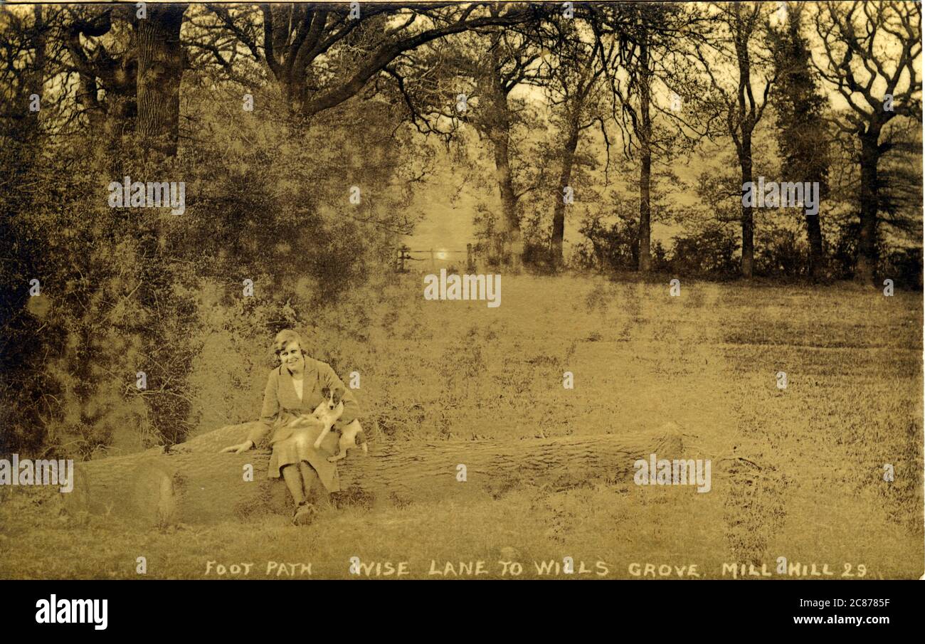 Footpath, Wise Lane to Wills Grove, Mill Hill, Edgware, London, England. Date 1922
