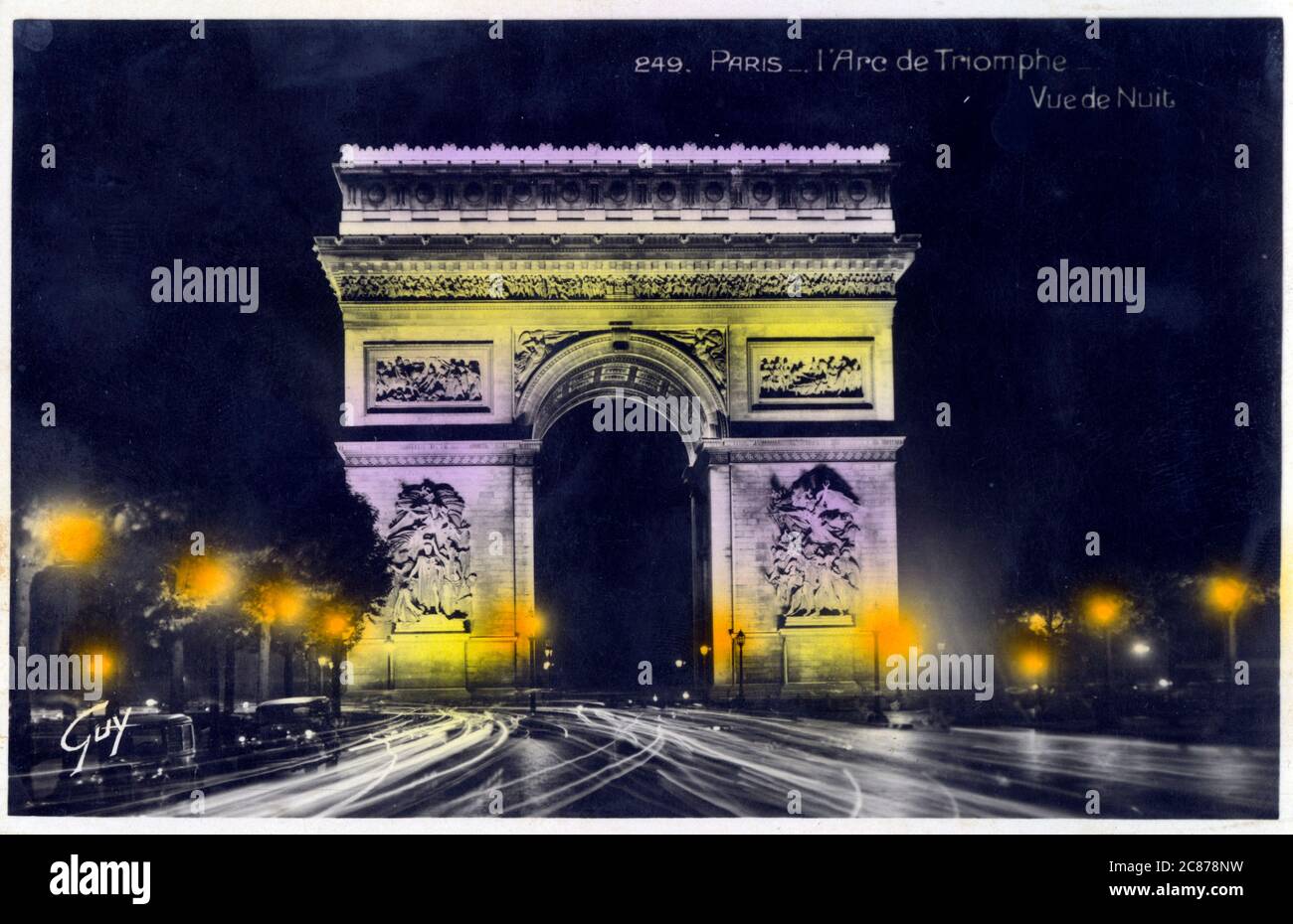 The Arc de Triomphe, Paris, France - photographed at night. Stock Photo