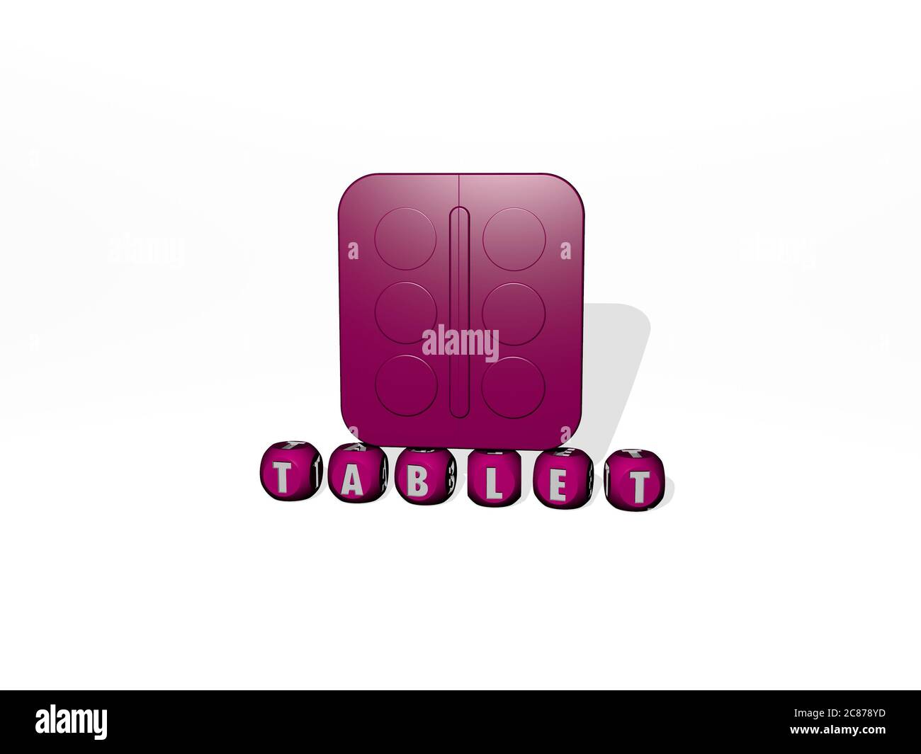 3D representation of tablet with icon on the wall and text arranged by ...