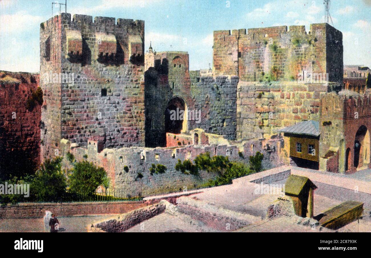 The Tower of David - Jerusalem, Israel     Date: circa 1910s Stock Photo