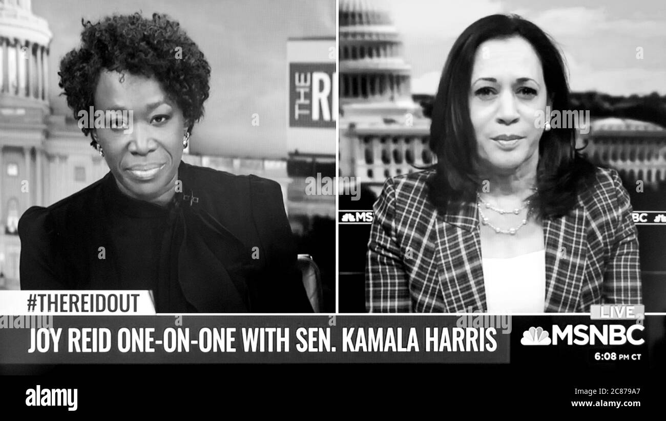 Washington, District of Columbia, USA. 21st July, 2020. A screen grab of Senator KAMALA HARRIS (D-CA) interviewed by JOY REID on MSNBC's 'The ReidOut. Credit: Brian Cahn/ZUMA Wire/Alamy Live News Stock Photo