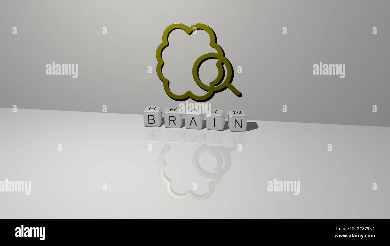 Brain Lettering 3d 3D illustration of BRAIN graphics and text made by metallic dice ...