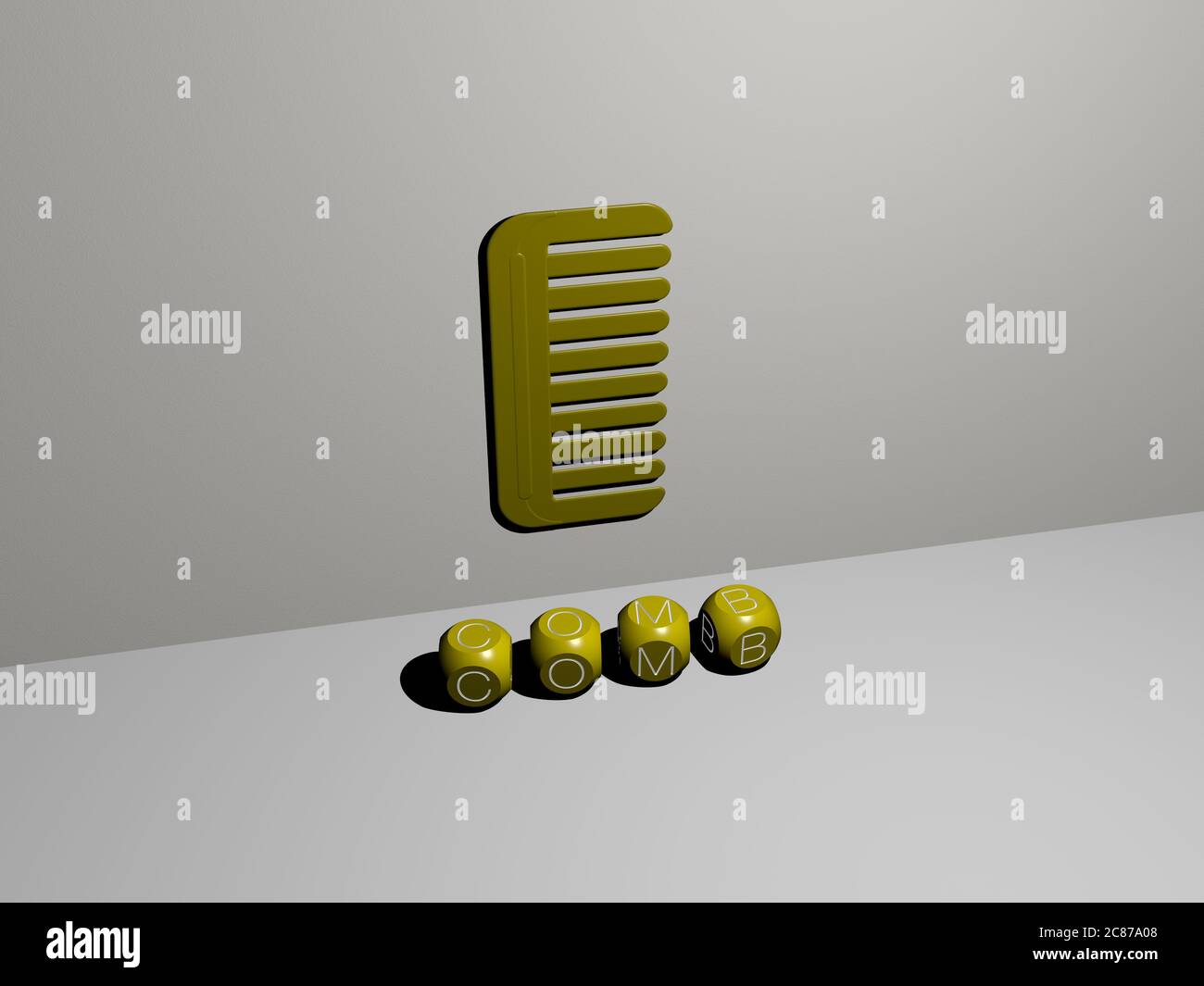 3D illustration of COMB graphics and text made by metallic dice letters ...