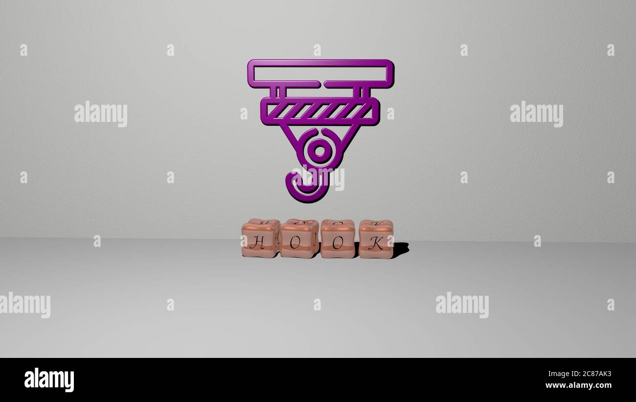 3D representation of hook with icon on the wall and text arranged by ...