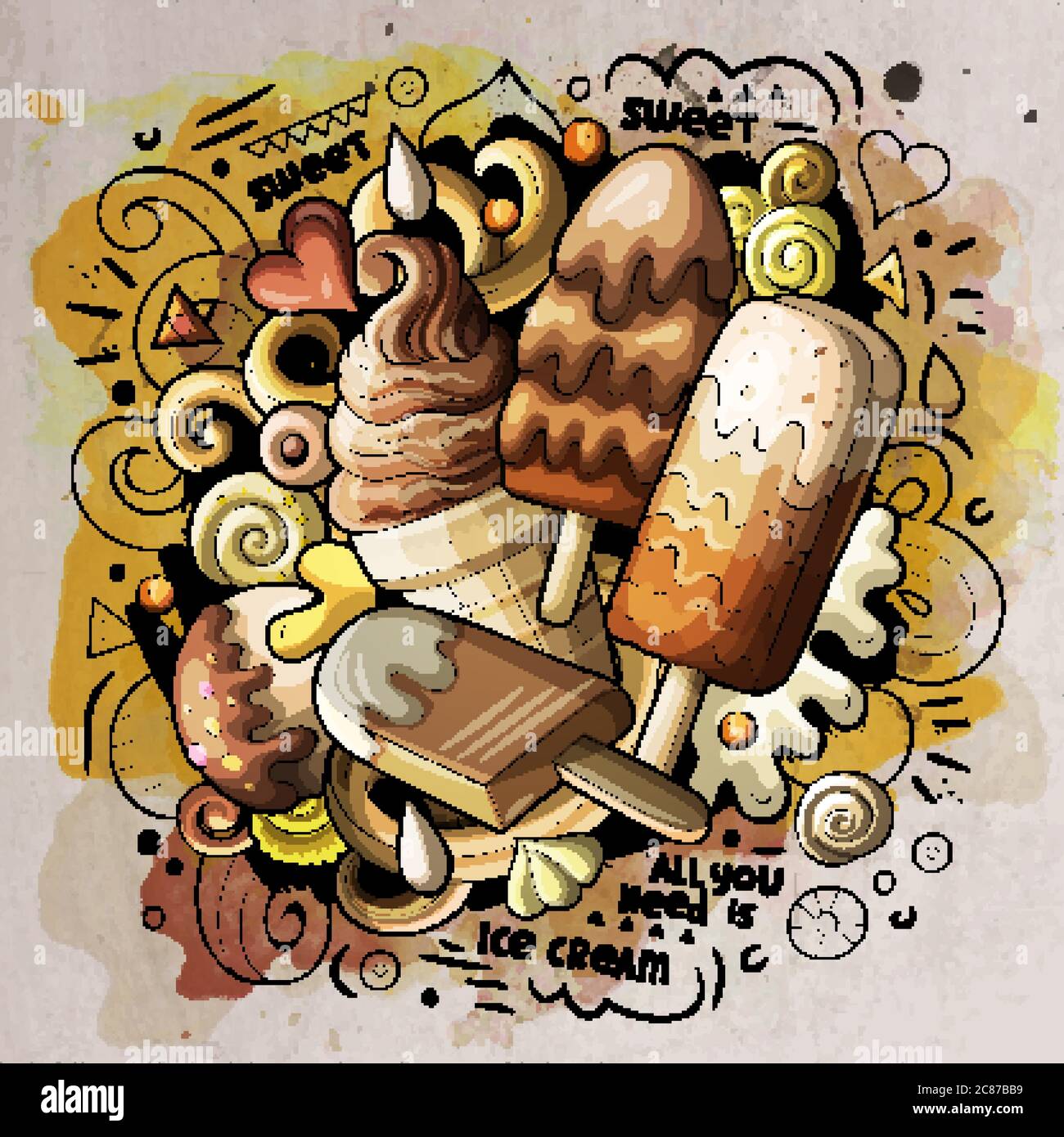 Ice Cream cartoon vector doodle watercolor illustration Stock Vector ...