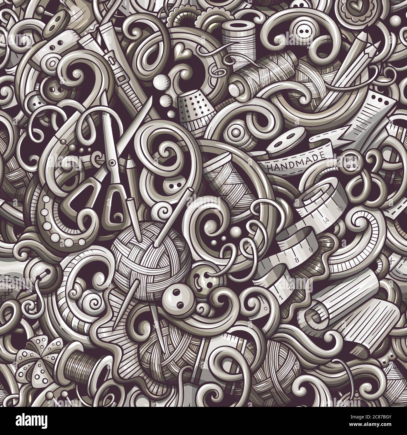Cartoon cute doodles hand drawn Handmade seamless pattern Stock Vector ...