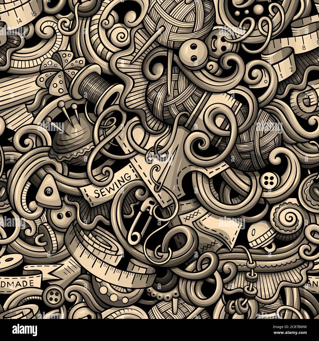 Cartoon cute doodles hand drawn Handmade seamless pattern Stock Vector ...