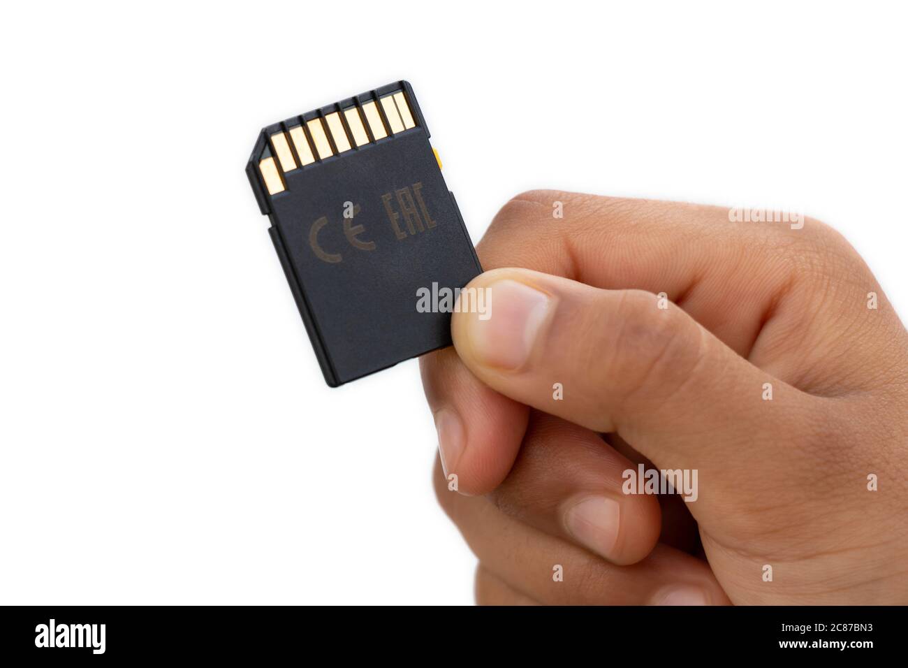 SD Card holds in hand isolated on white background Stock Photo Alamy