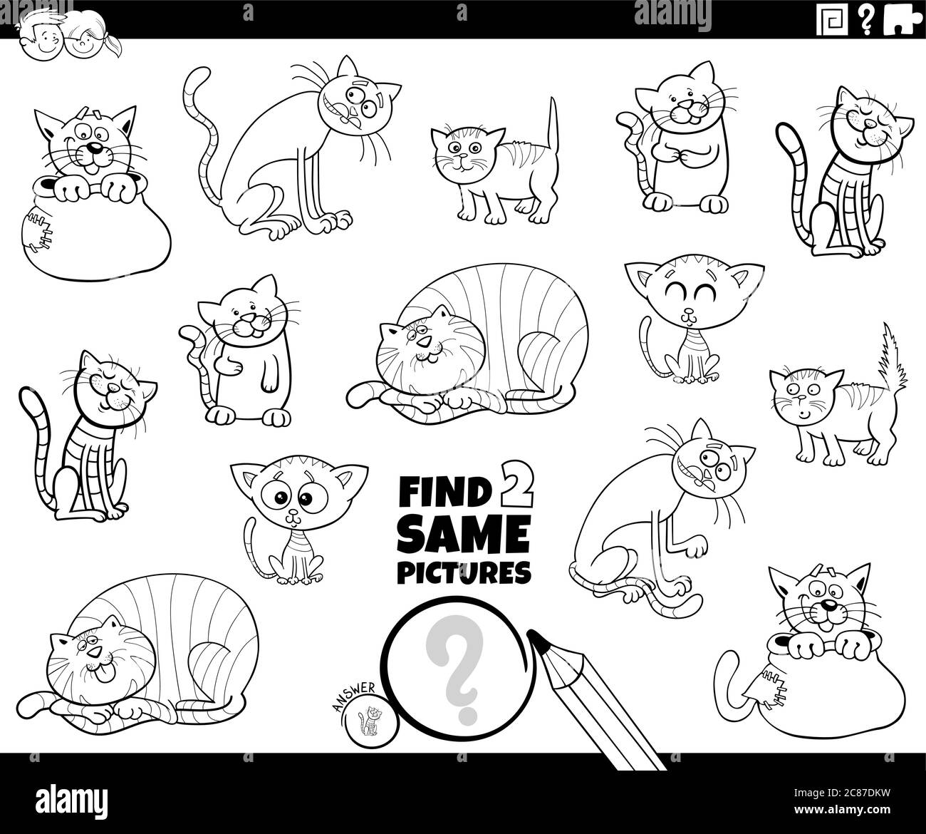 Black and White Cartoon Illustration of Find Two Same Pictures ...