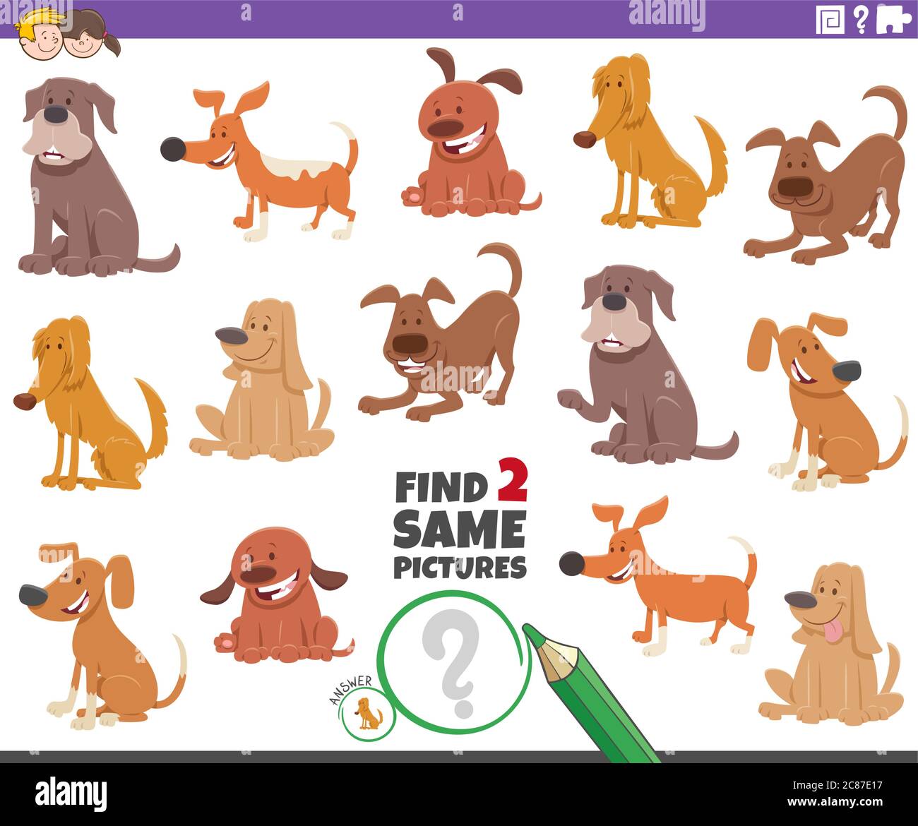 Cartoon Illustration of Finding Two Same Pictures Educational Game for ...