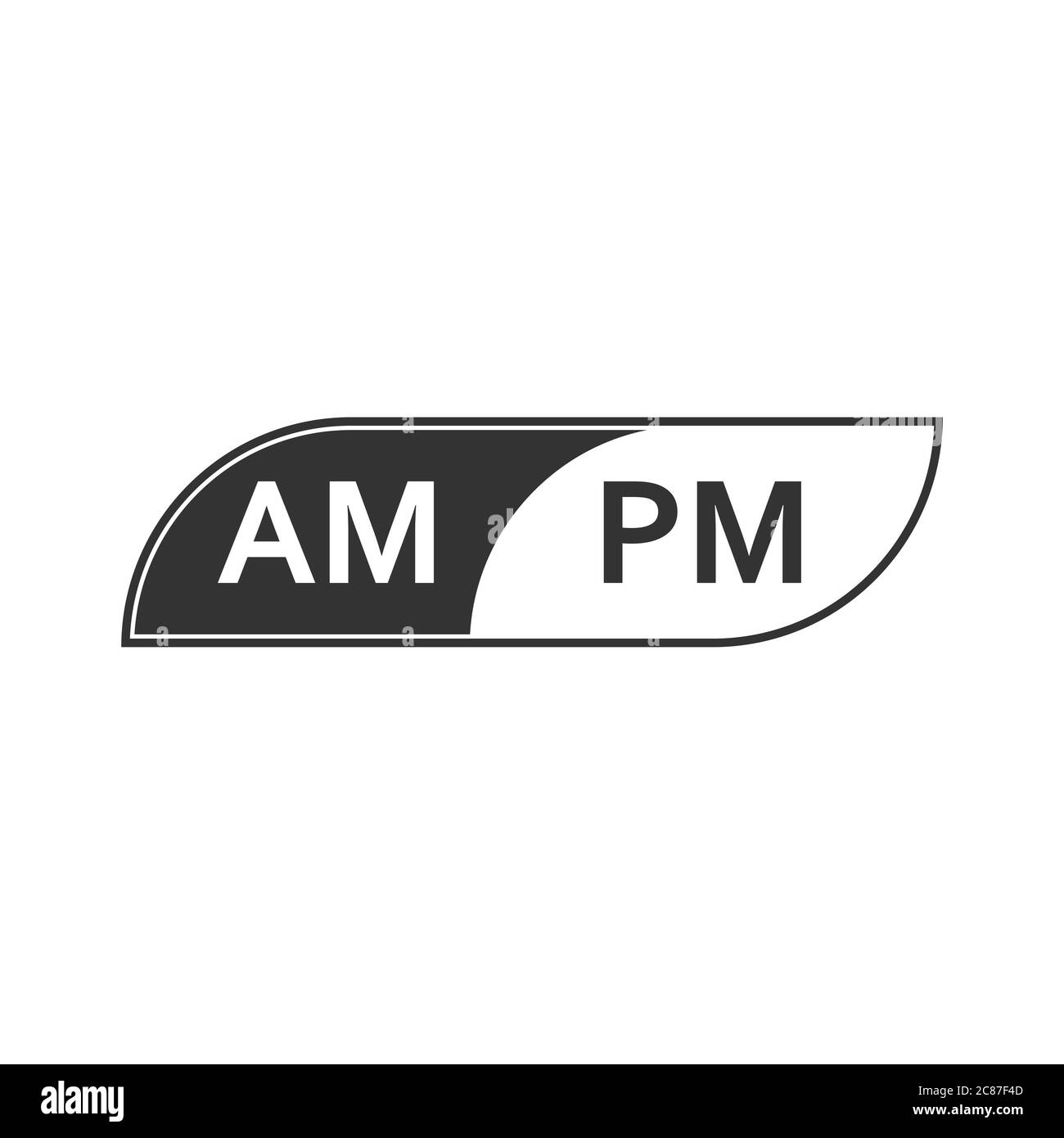 Stylized icon with abbreviation for hours before noon and after noon on the clock face, isolated on a white background Stock Vector