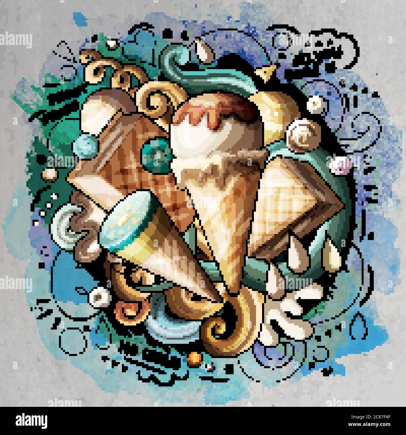 Ice Cream cartoon vector doodle watercolor illustration Stock Vector ...