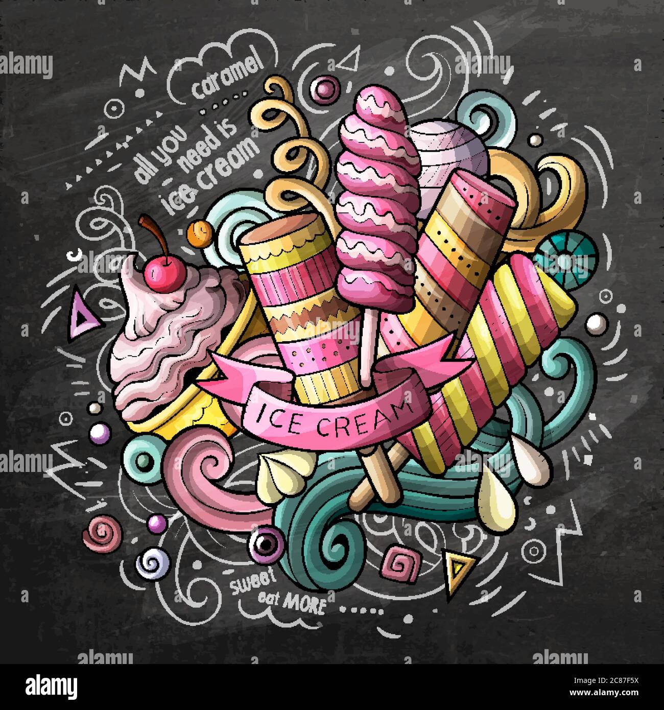Ice Cream cartoon vector doodle watercolor illustration Stock Vector ...