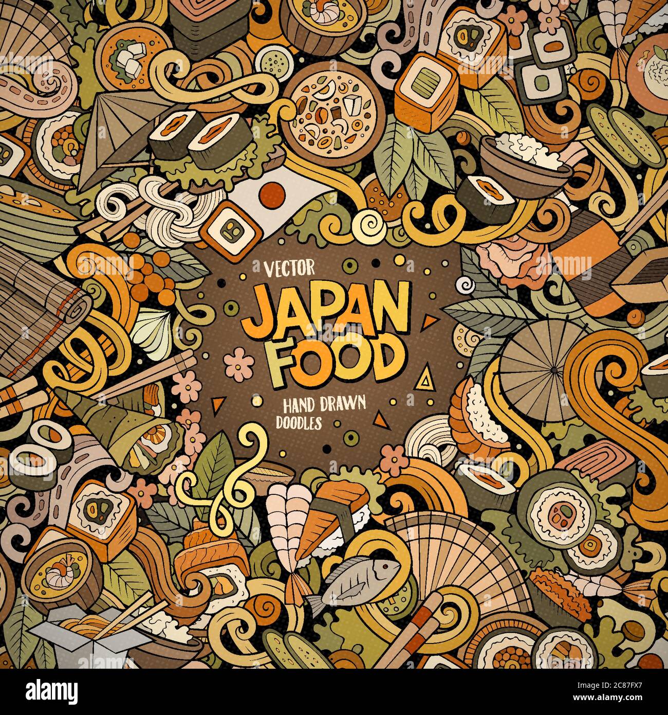 Cartoon color hand-drawn doodles Japan food frame Stock Vector Image ...