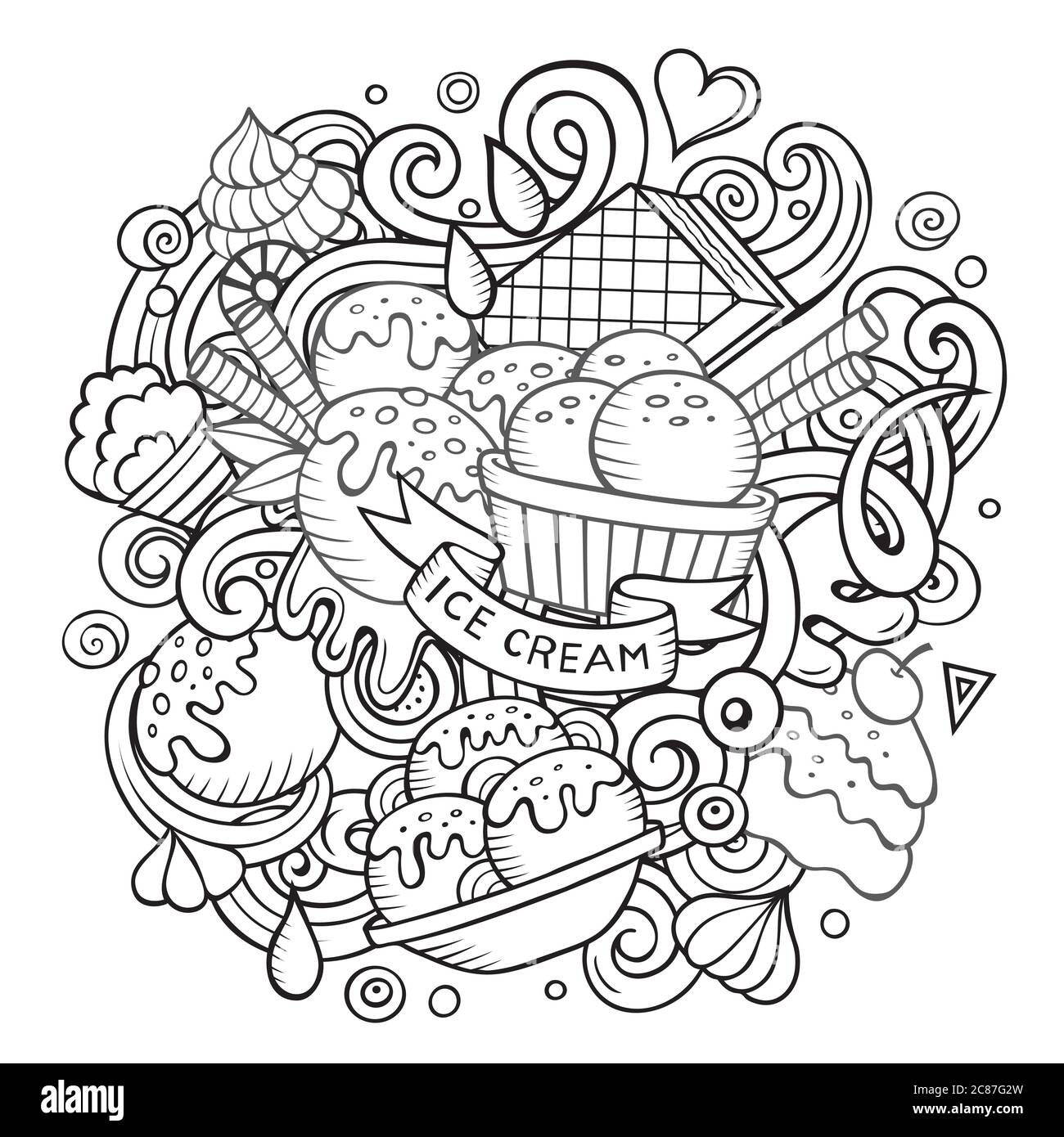 Cartoon hand-drawn doodles Ice Cream illustration Stock Vector Image ...