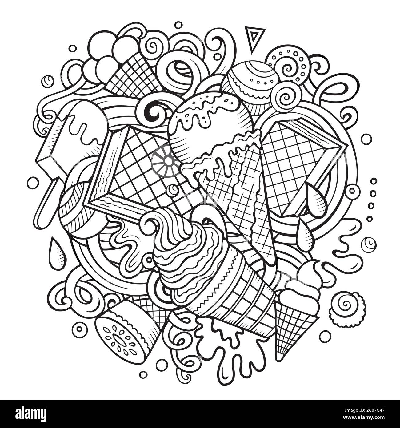Cartoon handdrawn doodles Ice Cream illustration Stock Vector Image