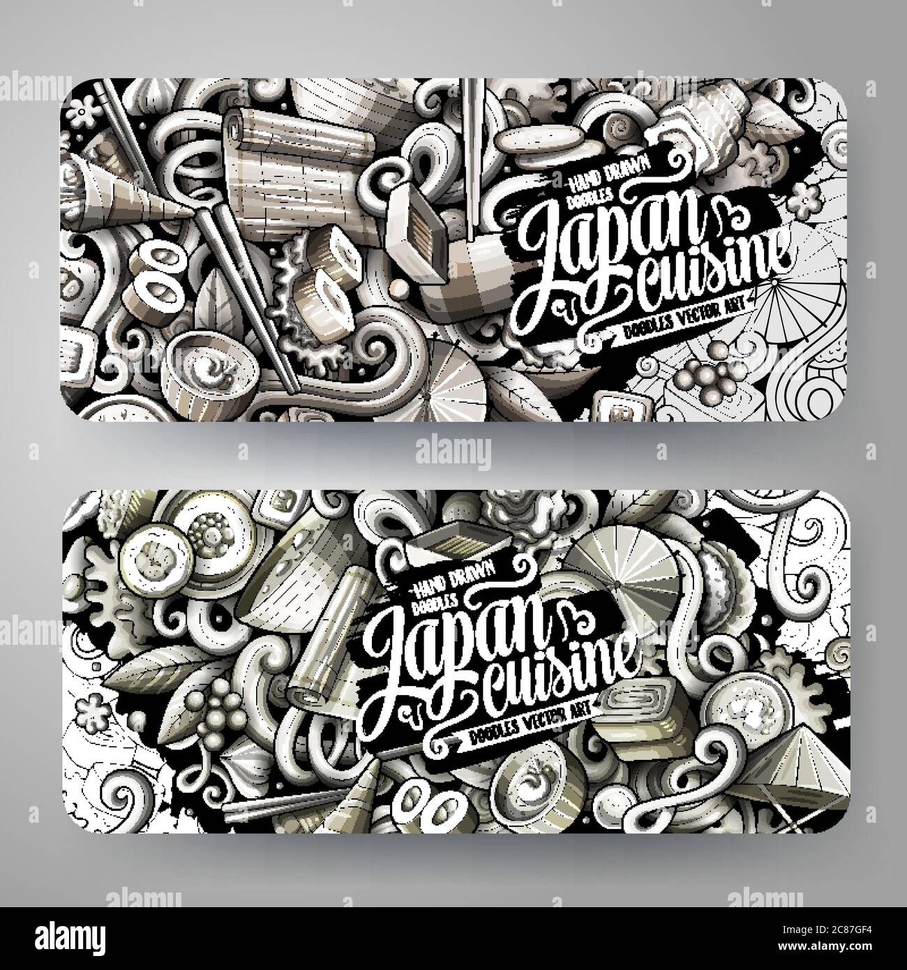 Cartoon graphics vector hand drawn doodles Japan Food banners Stock ...