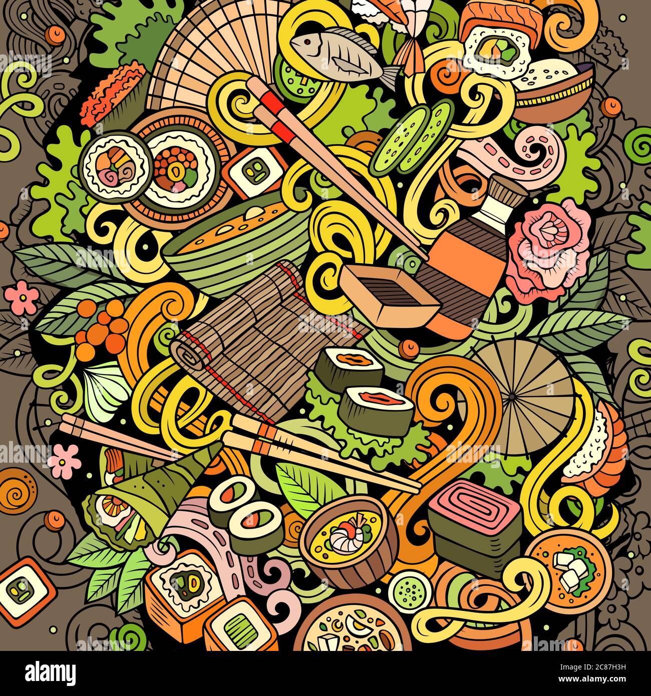 Cartoon color vector doodles Japan food illustration Stock Vector Image ...