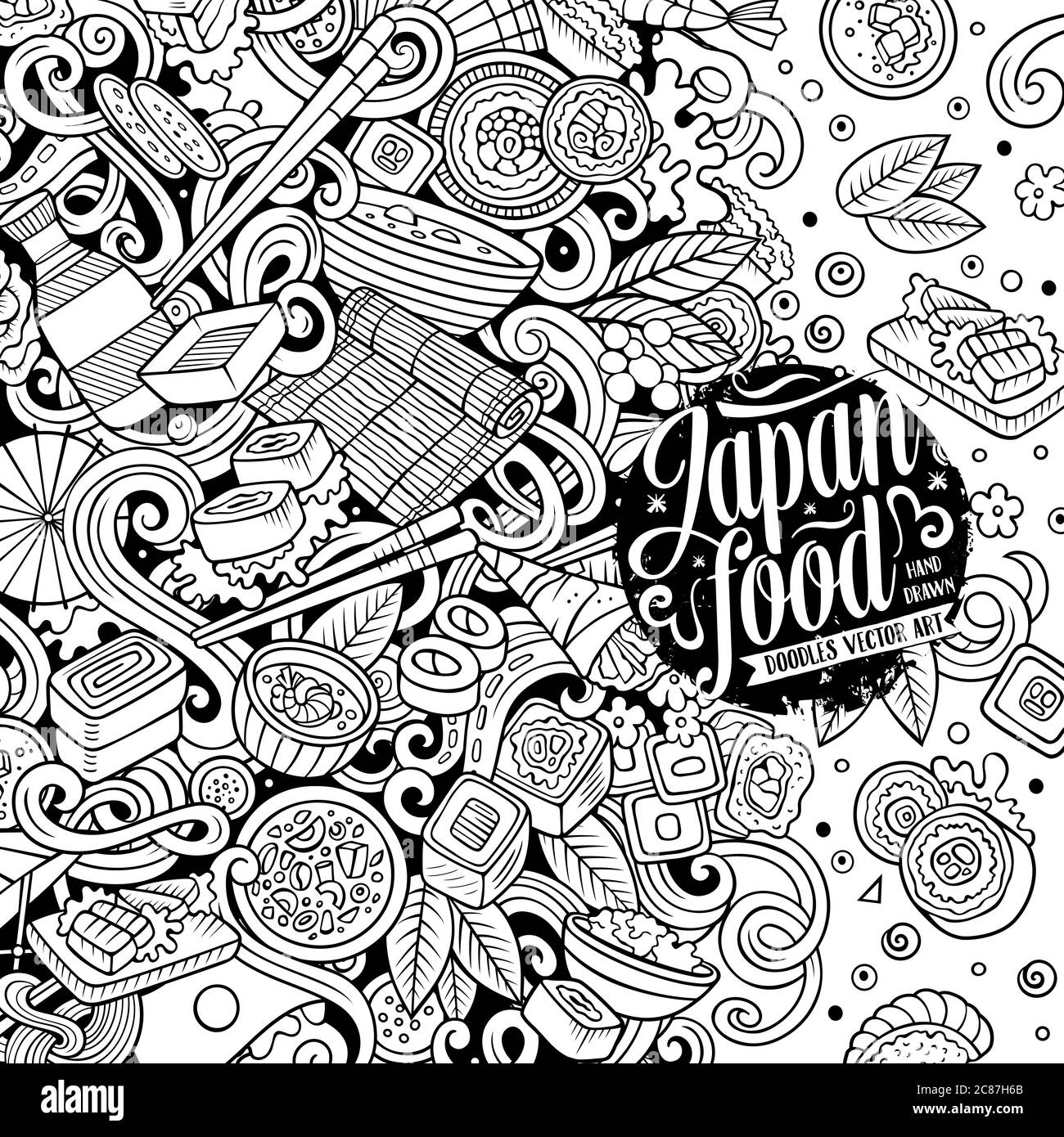 Cartoon contour hand-drawn doodles Japan food frame Stock Vector Image ...