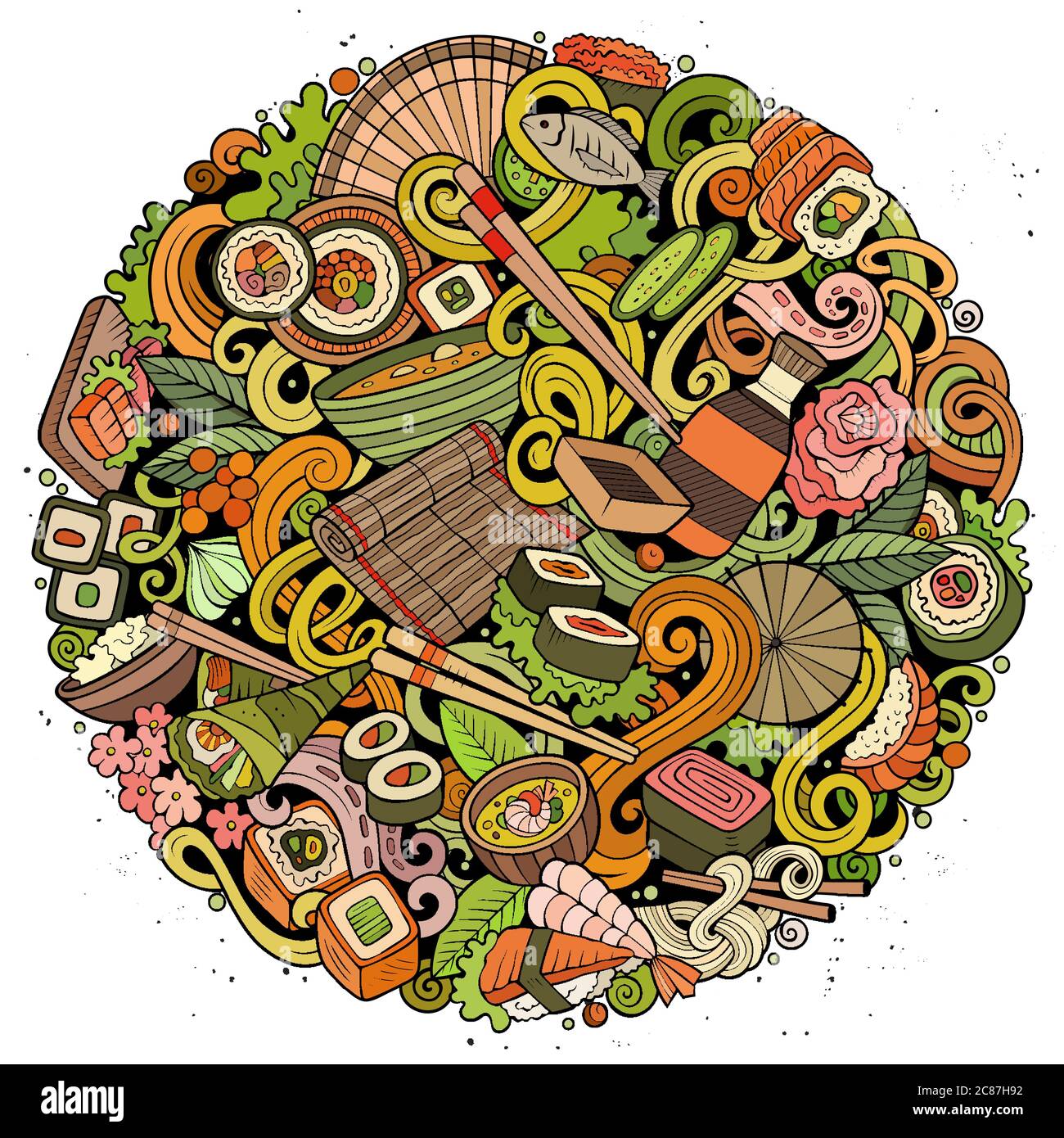 Cartoon color vector doodles Japan food illustration Stock Vector Image ...