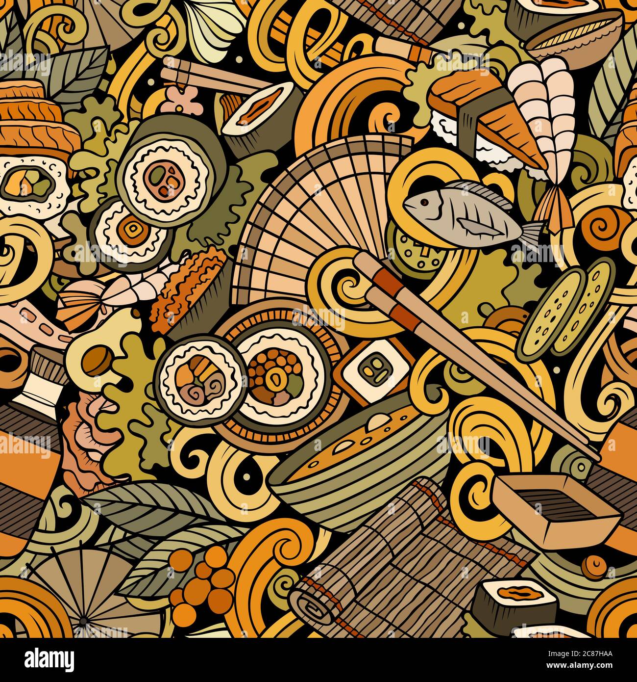Cartoon cute doodles hand drawn Japan Food seamless pattern Stock ...