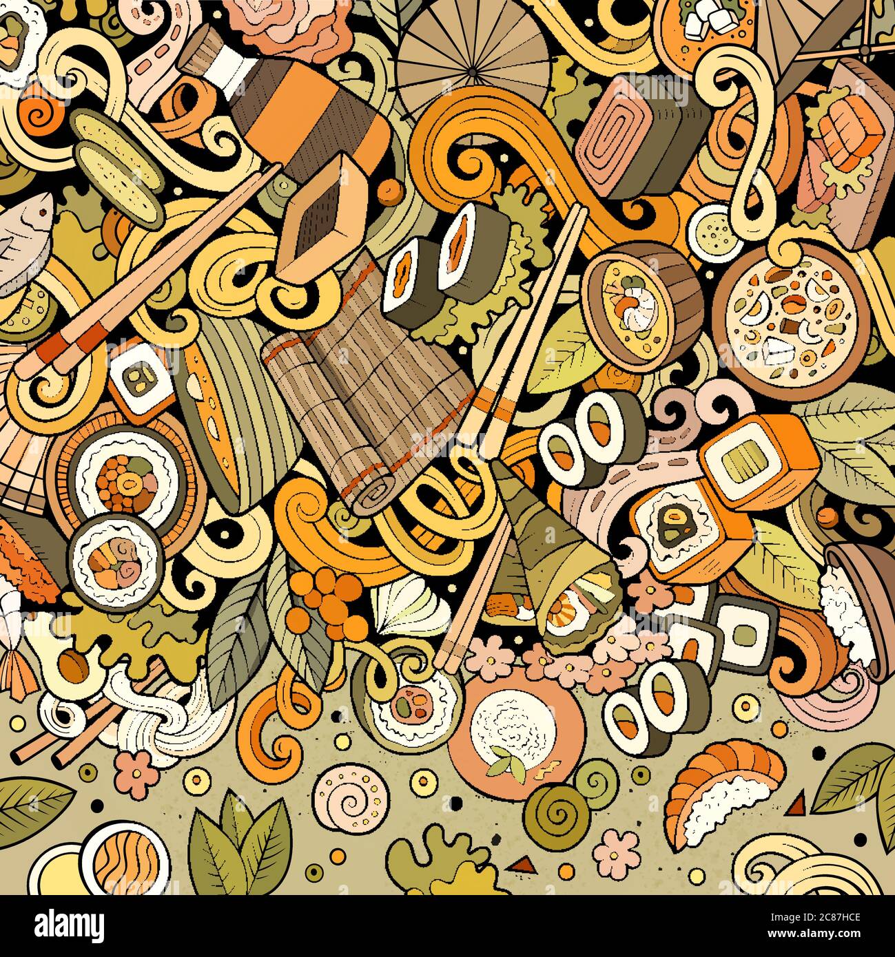 Cartoon color hand-drawn doodles Japan food frame Stock Vector Image ...