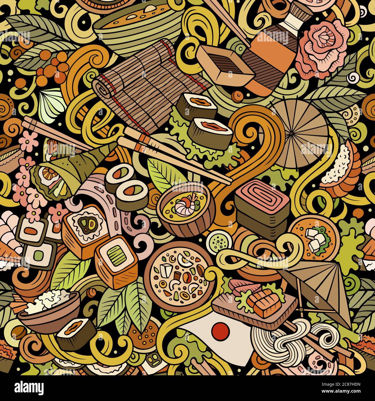 Cartoon cute doodles hand drawn Japan Food seamless pattern Stock ...