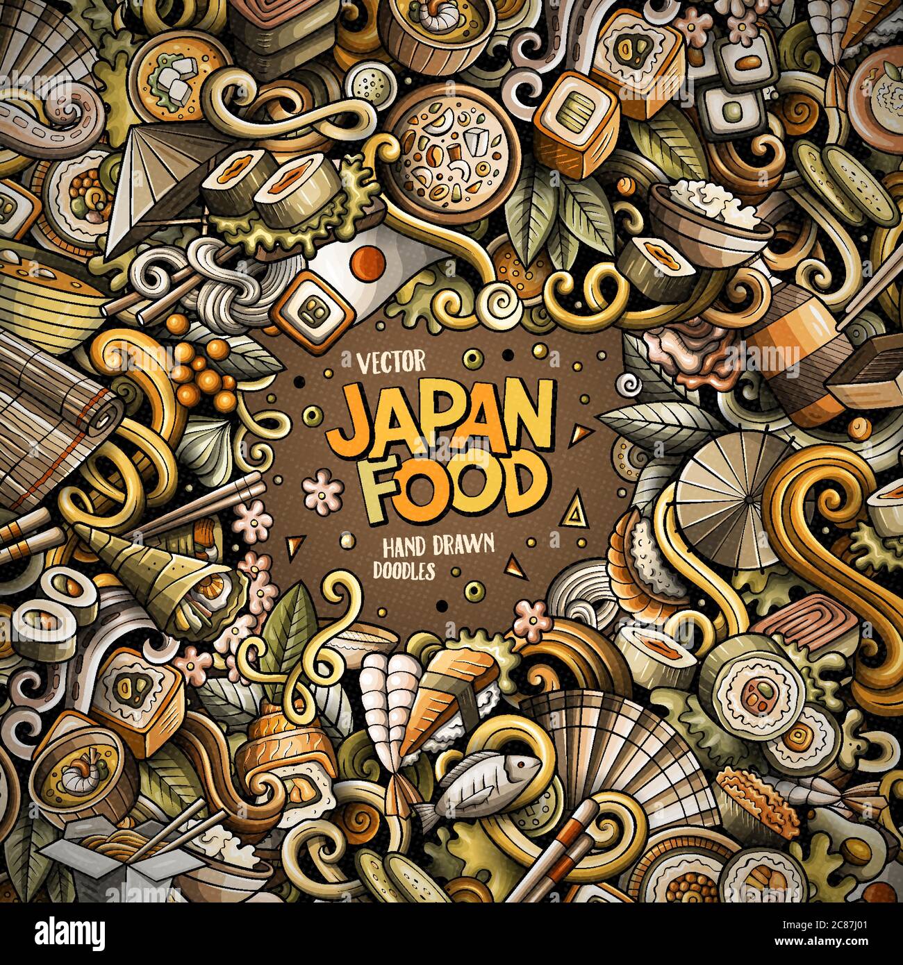 Cartoon hand-drawn doodles Japan food frame Stock Vector Image & Art ...