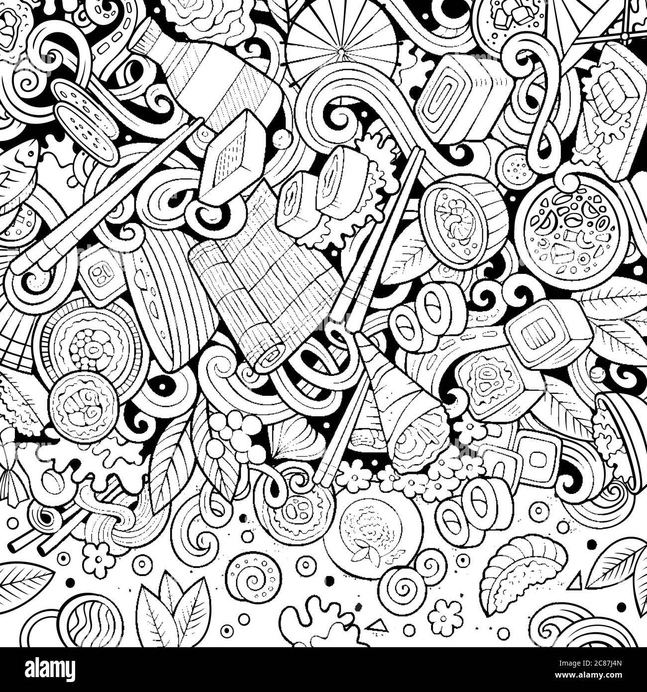 Cartoon contour hand-drawn doodles Japan food frame Stock Vector Image ...