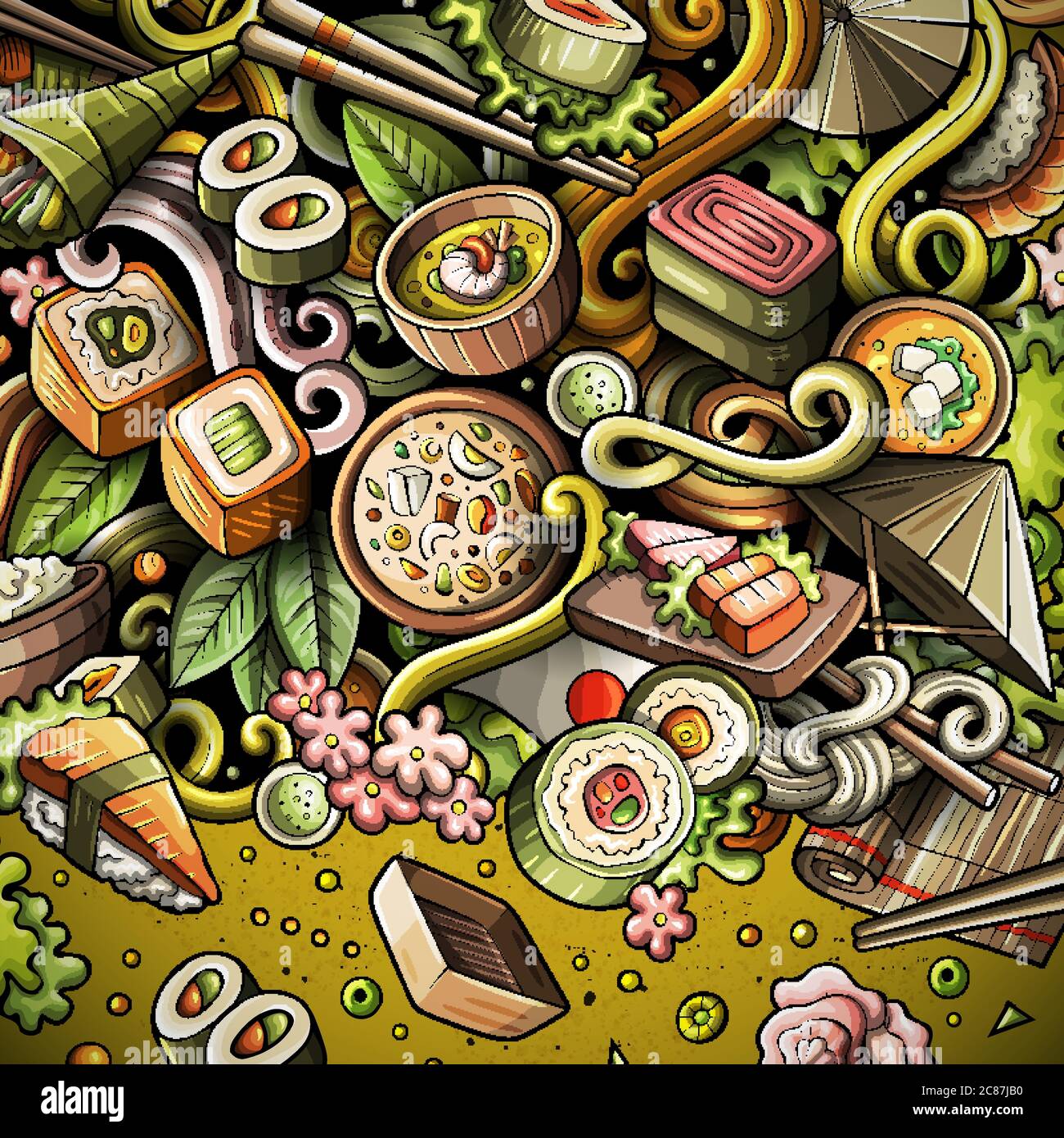 Cartoon hand-drawn doodles Japan food frame Stock Vector Image & Art ...
