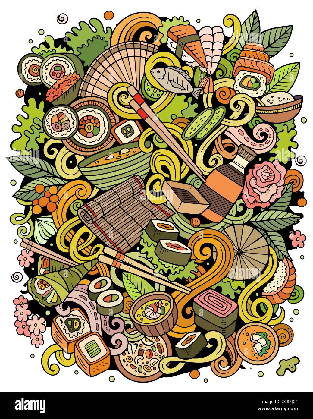 Cartoon vector doodles Japan food funny illustration Stock Vector Image ...