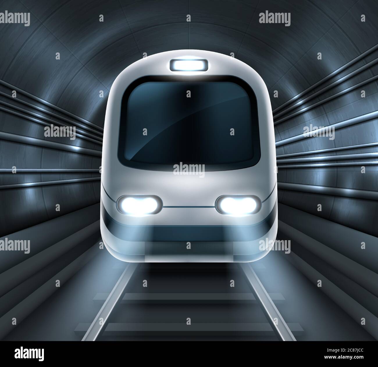 Subway Train In Metro Tunnel Front View Locomotive On Rails With Glowing Headlights Illumination Modern Underground Commuter Transport Railway Passenger Vehicle Realistic 3d Vector Illustration Stock Vector Image Art Alamy