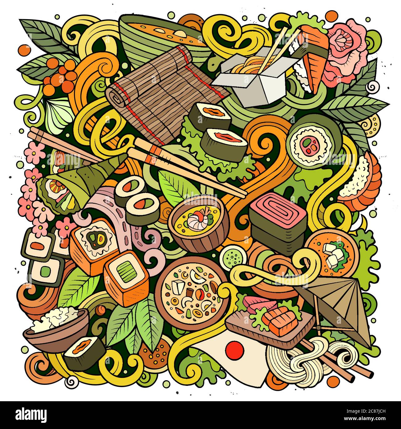 Cartoon color vector doodles Japan food illustration Stock Vector Image ...