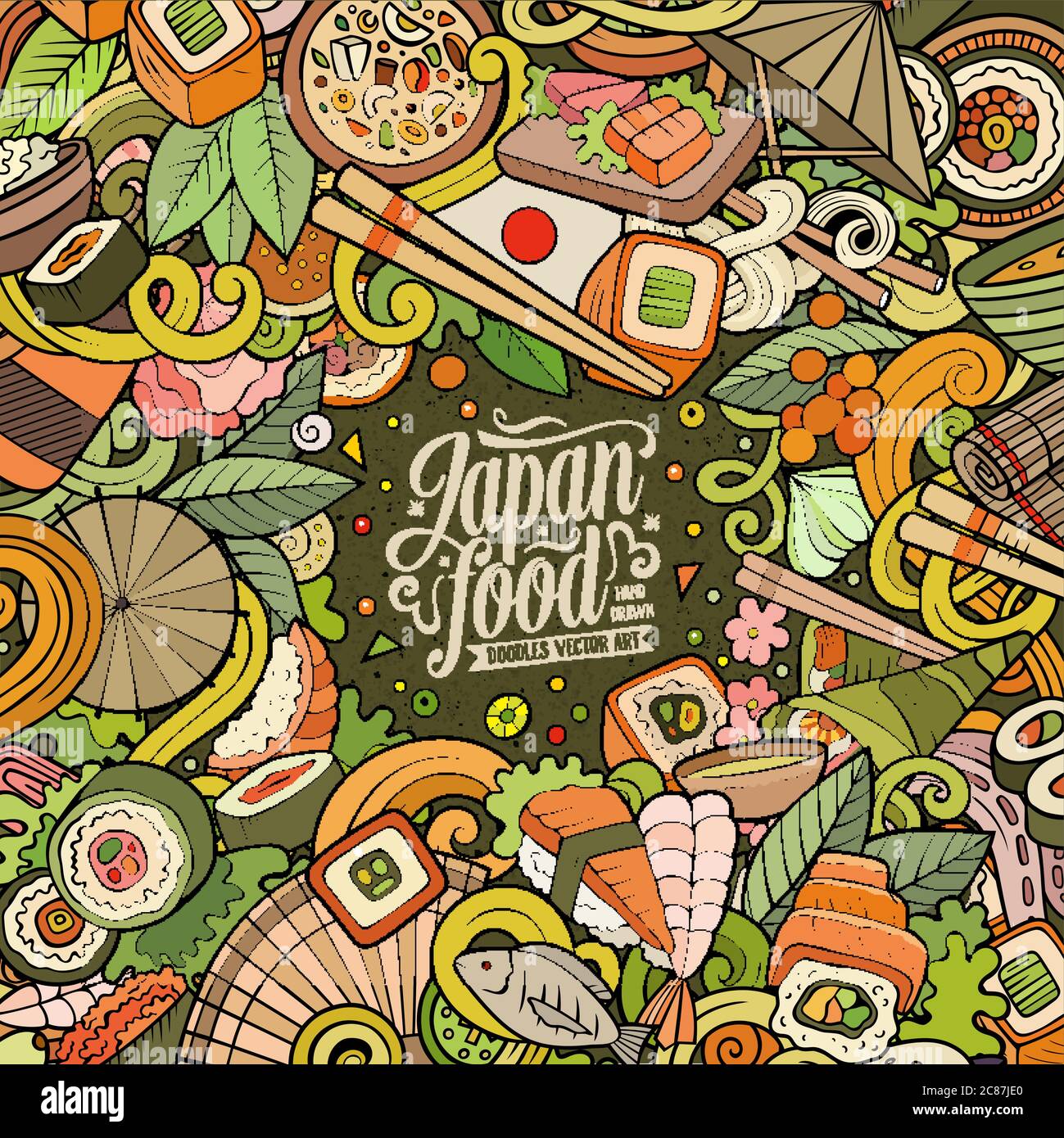 Cartoon color hand-drawn doodles Japan food frame Stock Vector Image ...