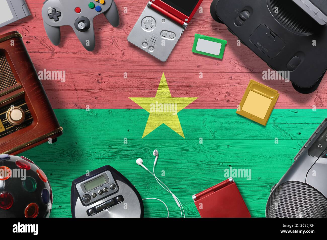 Burkina Faso retro gaming concept. A collection of retro video game