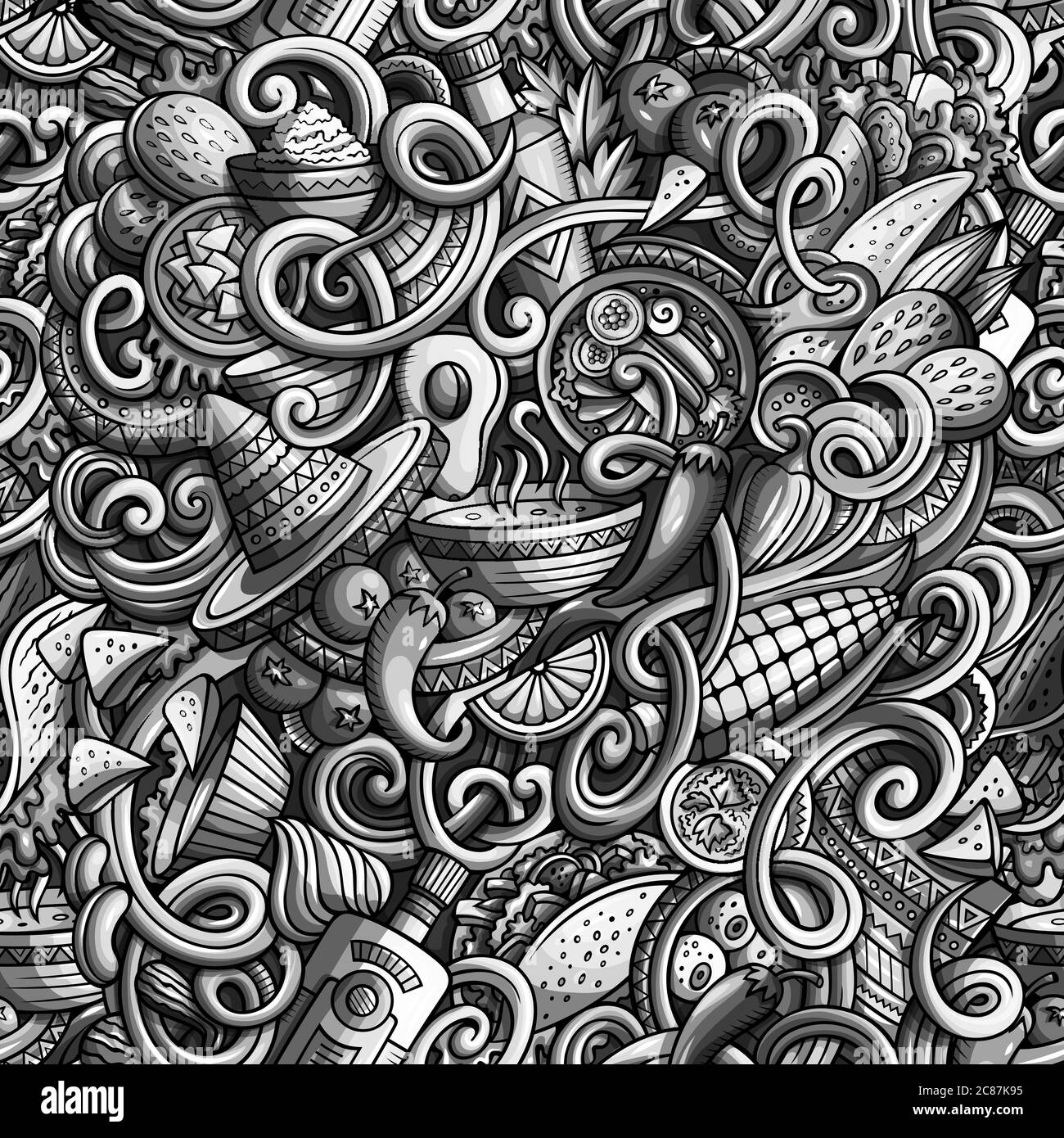 Cartoon mexican food doodles seamless pattern Stock Vector Image & Art ...