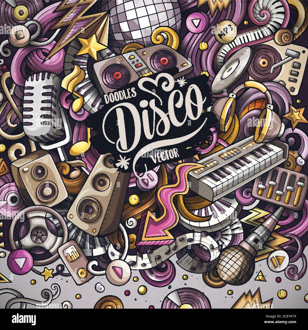 Cartoon vector doodles Disco music frame Stock Vector Image & Art - Alamy