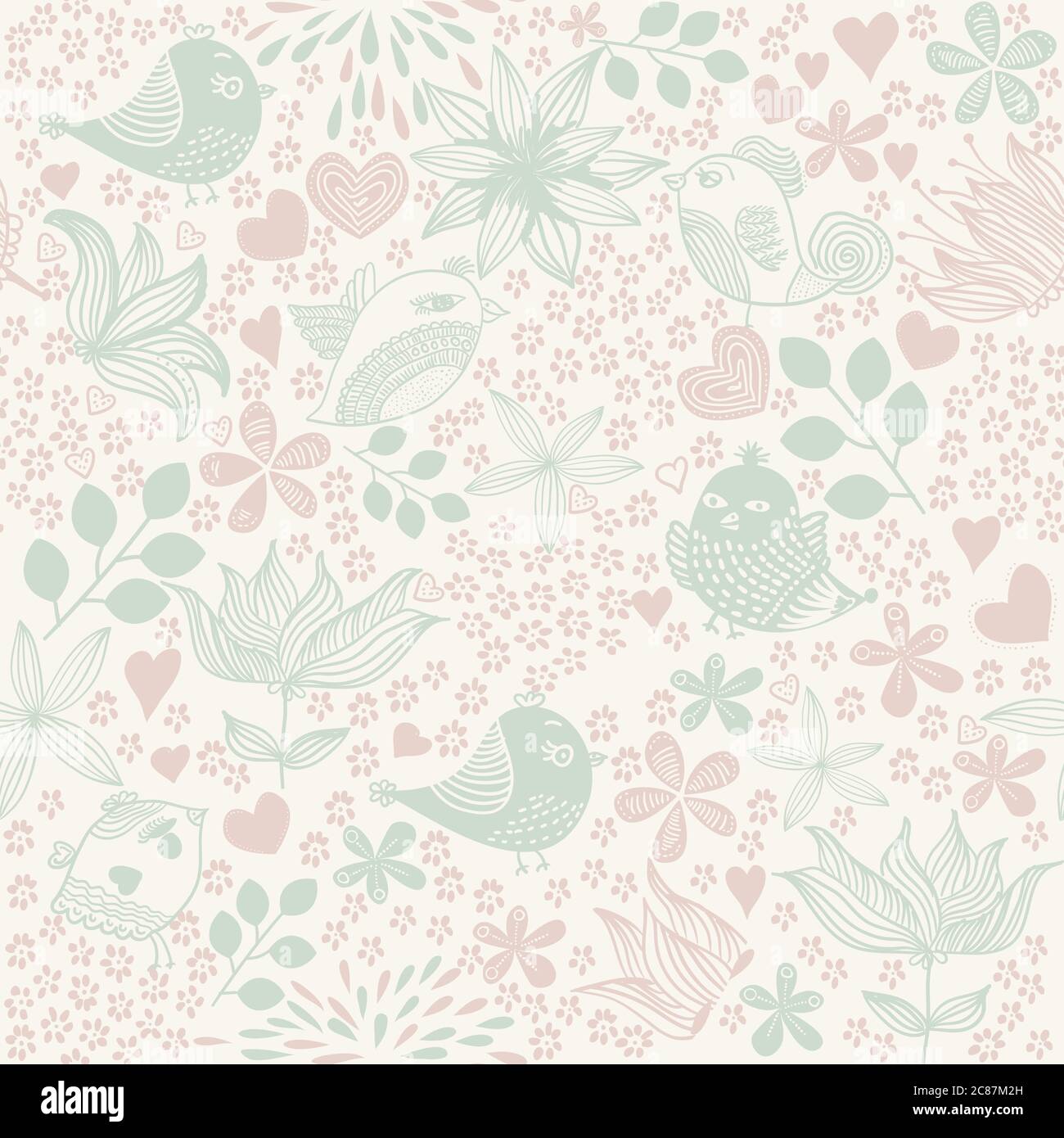 vector floral seamless pattern with flowers and birds Stock Vector