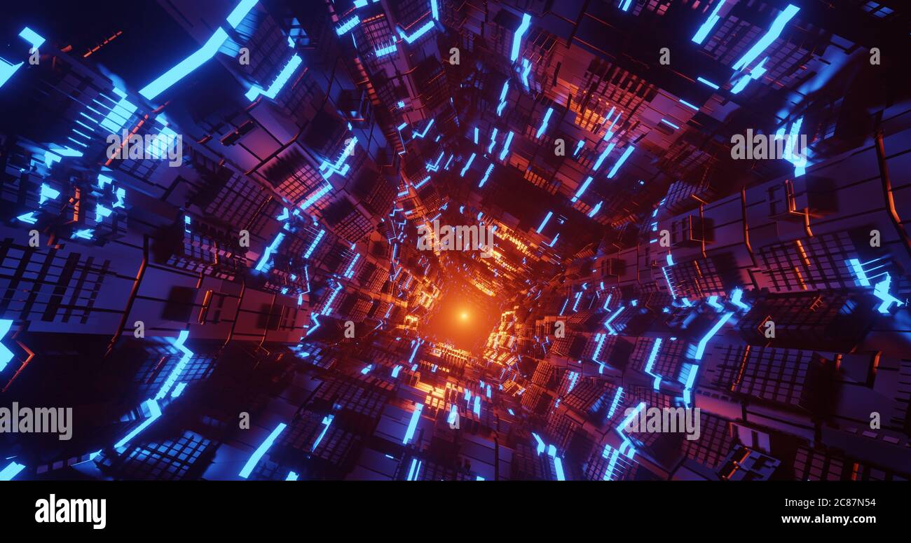 3d render futuristic sci-fi environment background with blue and orange  light effect Stock Photo - Alamy
